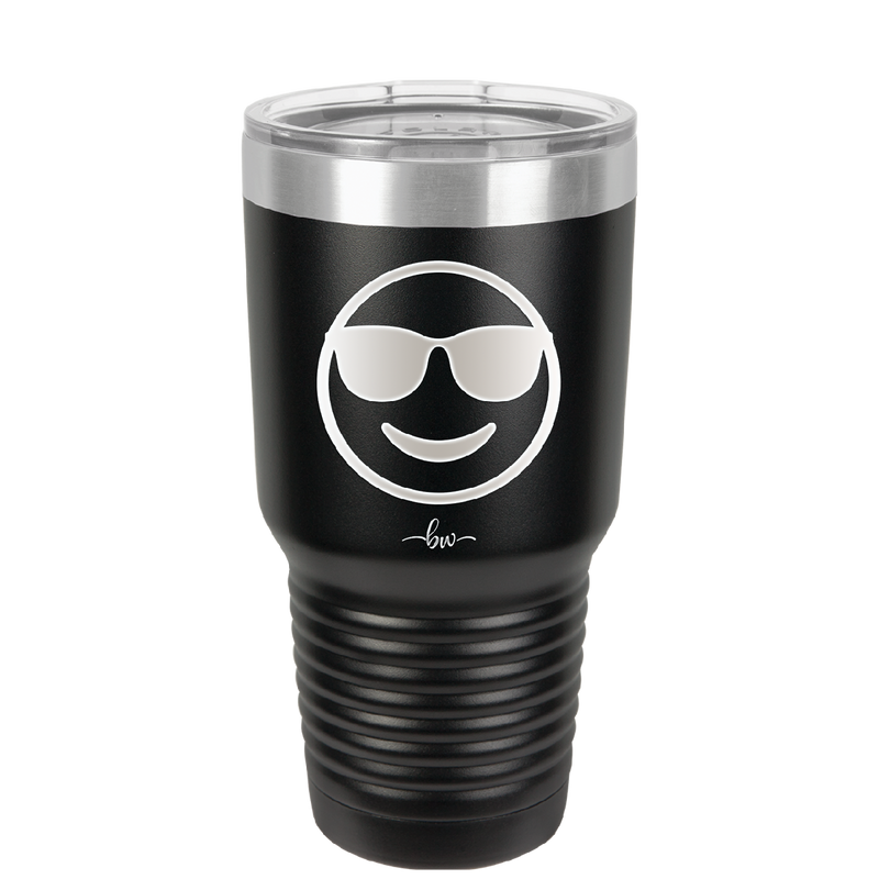 Smile Emoji with Sunglasses - Laser Engraved Stainless Steel Drinkware - 1136 -