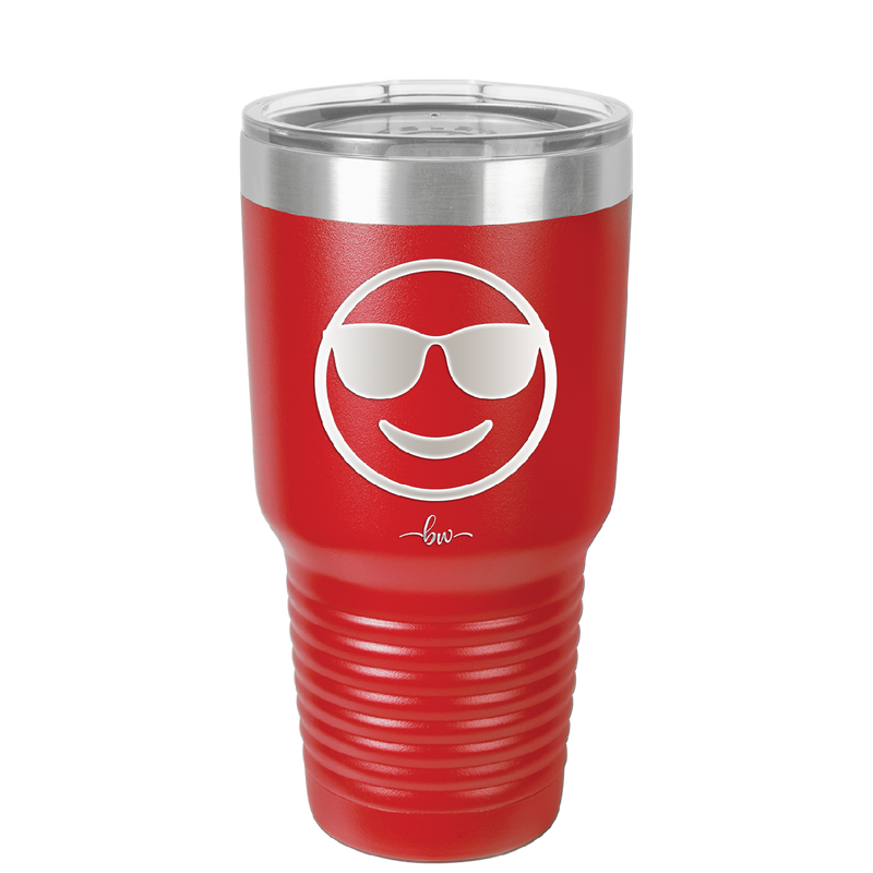 Smile Emoji with Sunglasses - Laser Engraved Stainless Steel Drinkware - 1136 -