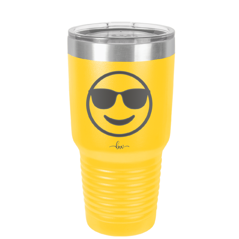 Smile Emoji with Sunglasses - Laser Engraved Stainless Steel Drinkware - 1136 -