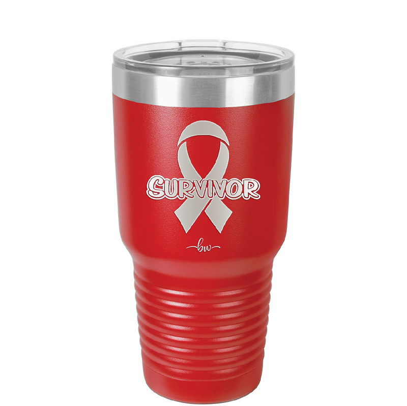 Breast Cancer Survivor Ribbon - Laser Engraved Stainless Steel Drinkware - 1522 -