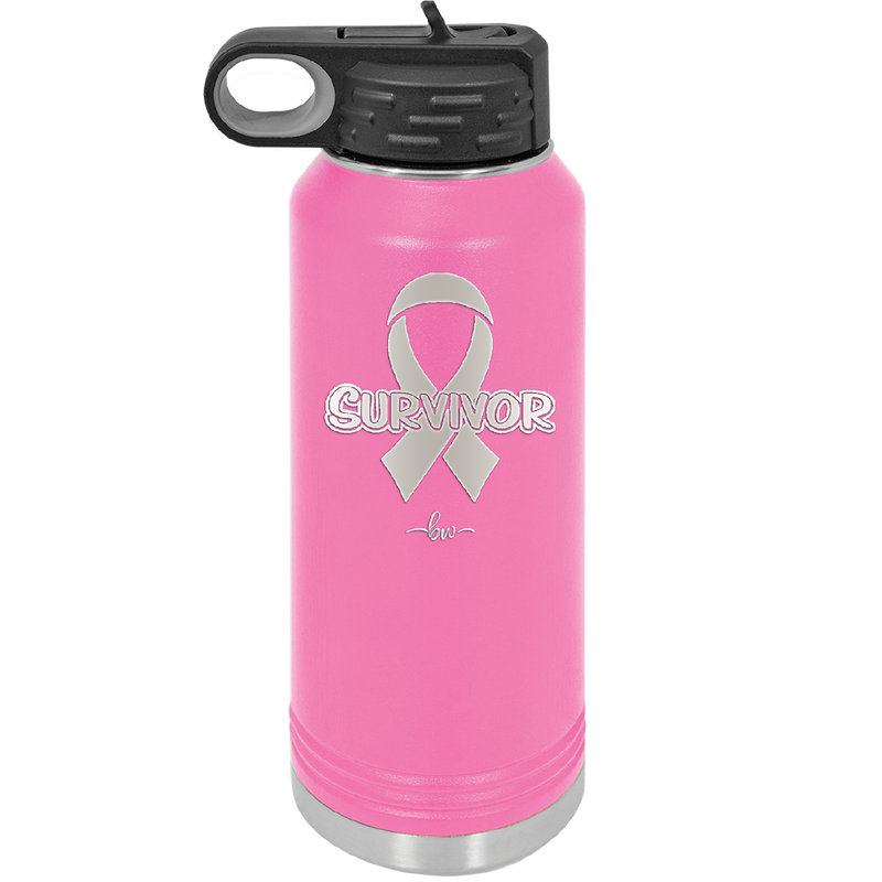 Breast Cancer Survivor Ribbon - Laser Engraved Stainless Steel Drinkware - 1522 -