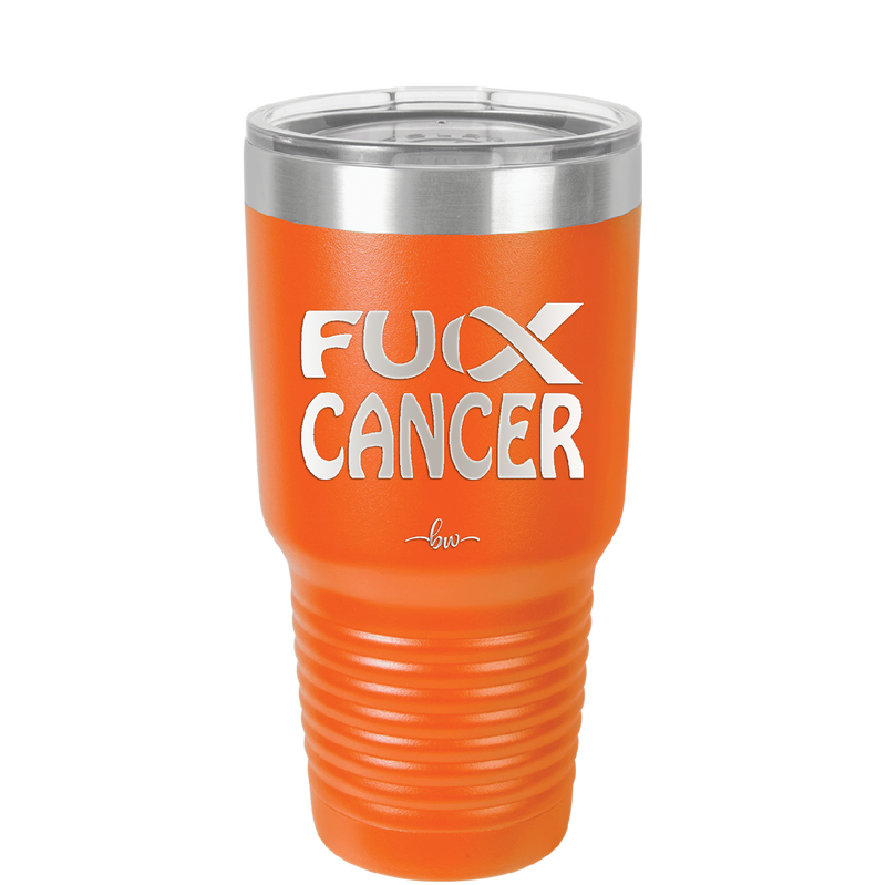 Fuck Cancer with Ribbon - Laser Engraved Stainless Steel Drinkware - 1524 -