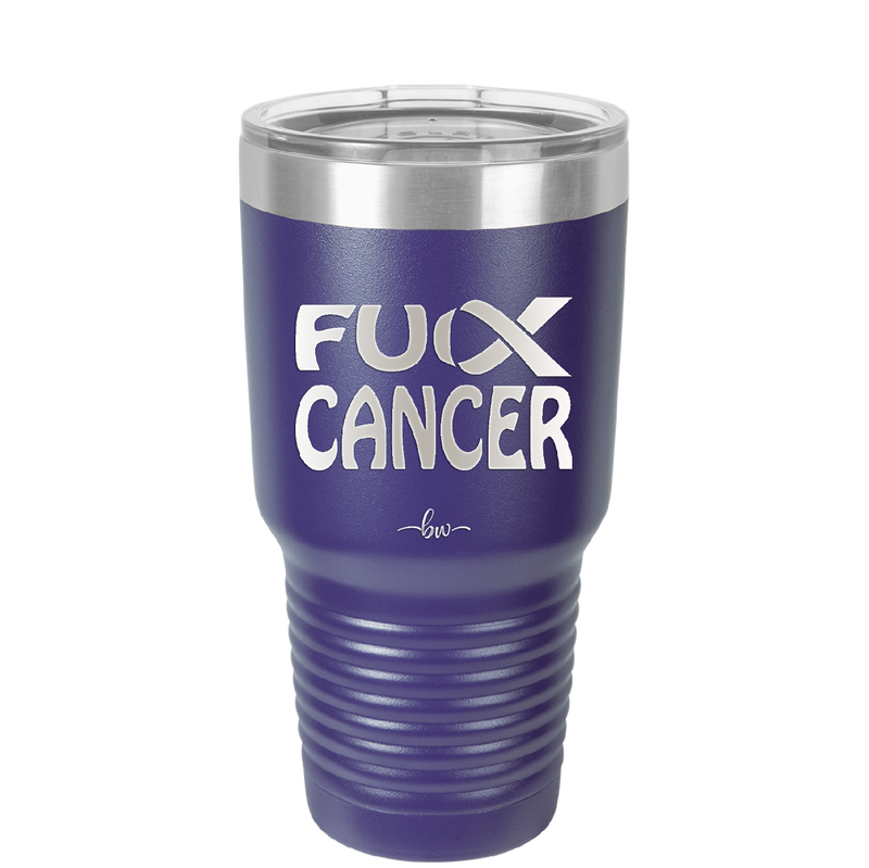 Fuck Cancer with Ribbon - Laser Engraved Stainless Steel Drinkware - 1524 -