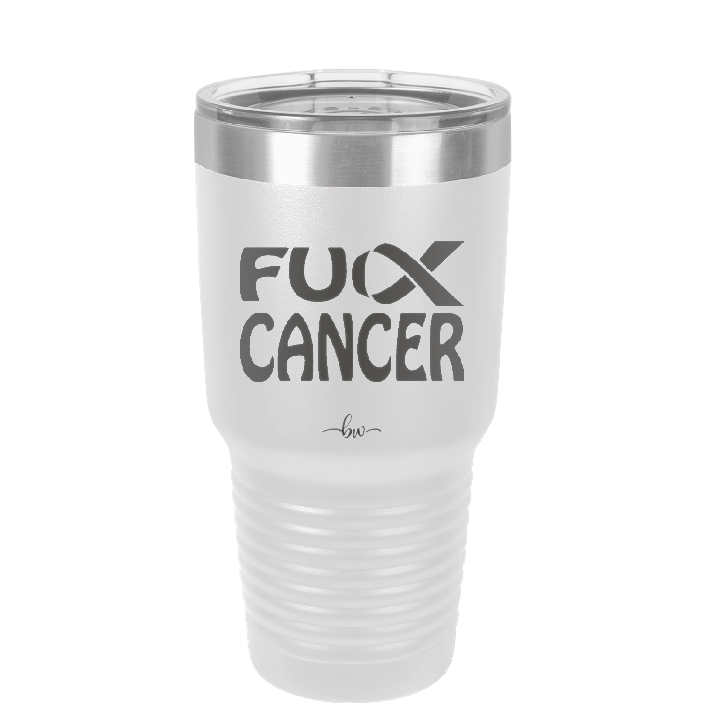 Fuck Cancer with Ribbon - Laser Engraved Stainless Steel Drinkware - 1524 -