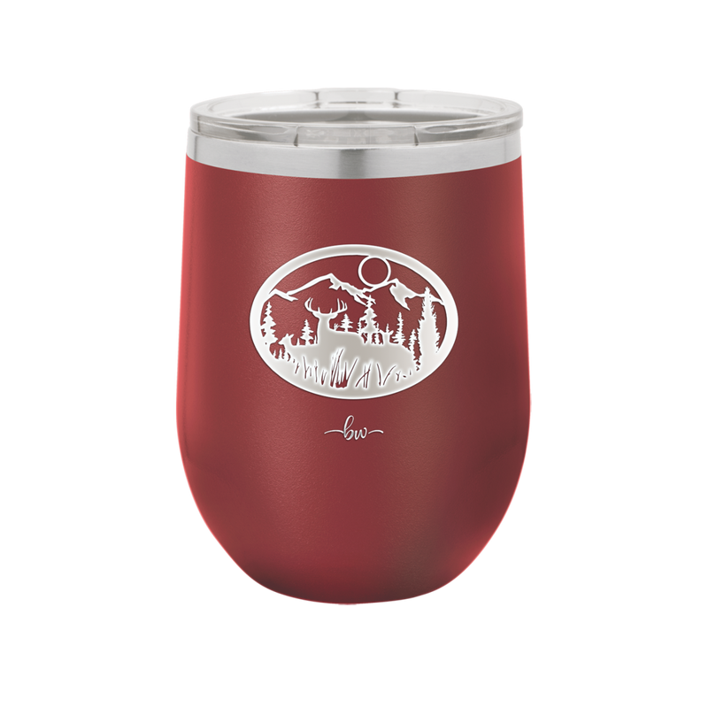 Mountain Buck in Circle - Laser Engraved Stainless Steel Drinkware - 1576 -