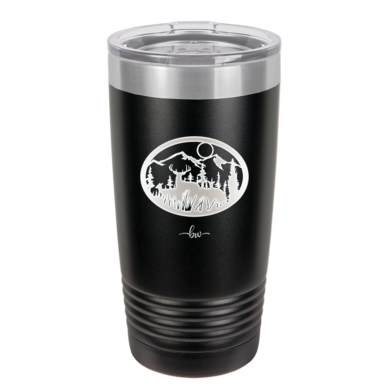 Mountain Buck in Circle - Laser Engraved Stainless Steel Drinkware - 1576 -