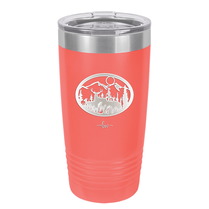 Mountain Buck in Circle - Laser Engraved Stainless Steel Drinkware - 1576 -