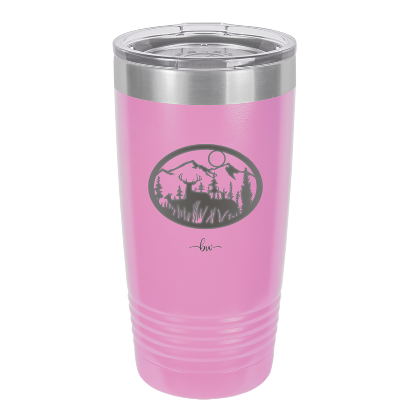 Mountain Buck in Circle - Laser Engraved Stainless Steel Drinkware - 1576 -