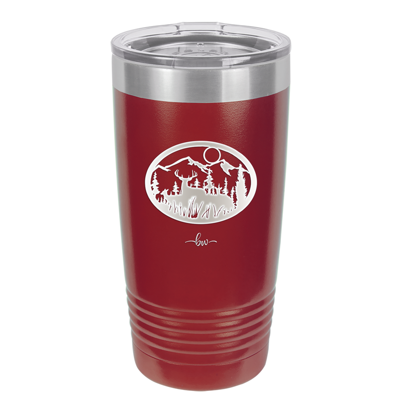 Mountain Buck in Circle - Laser Engraved Stainless Steel Drinkware - 1576 -