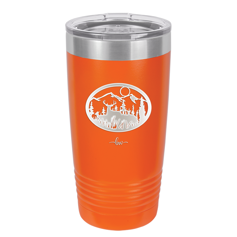 Mountain Buck in Circle - Laser Engraved Stainless Steel Drinkware - 1576 -