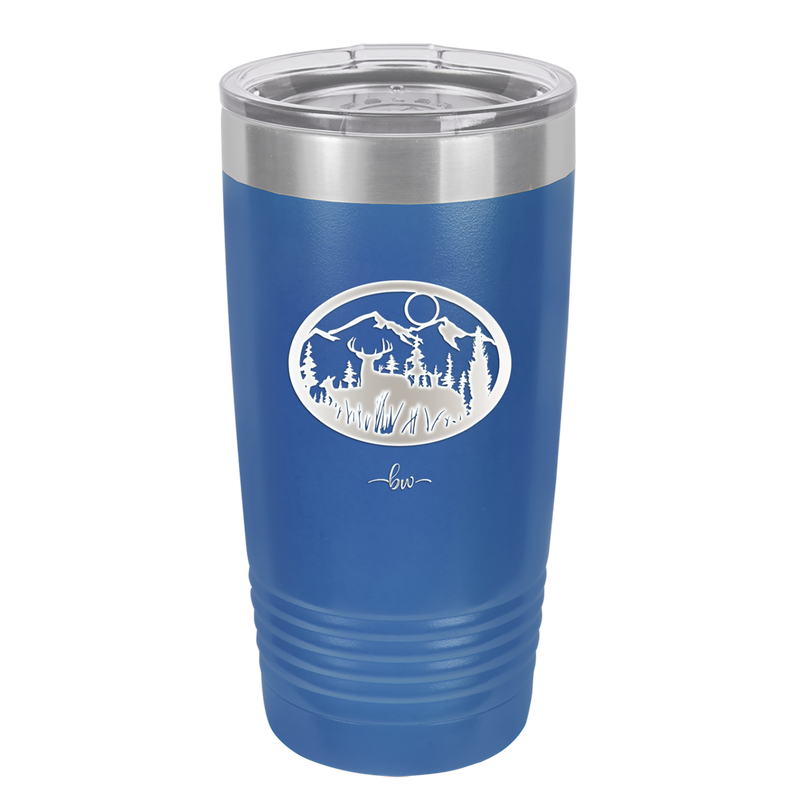 Mountain Buck in Circle - Laser Engraved Stainless Steel Drinkware - 1576 -