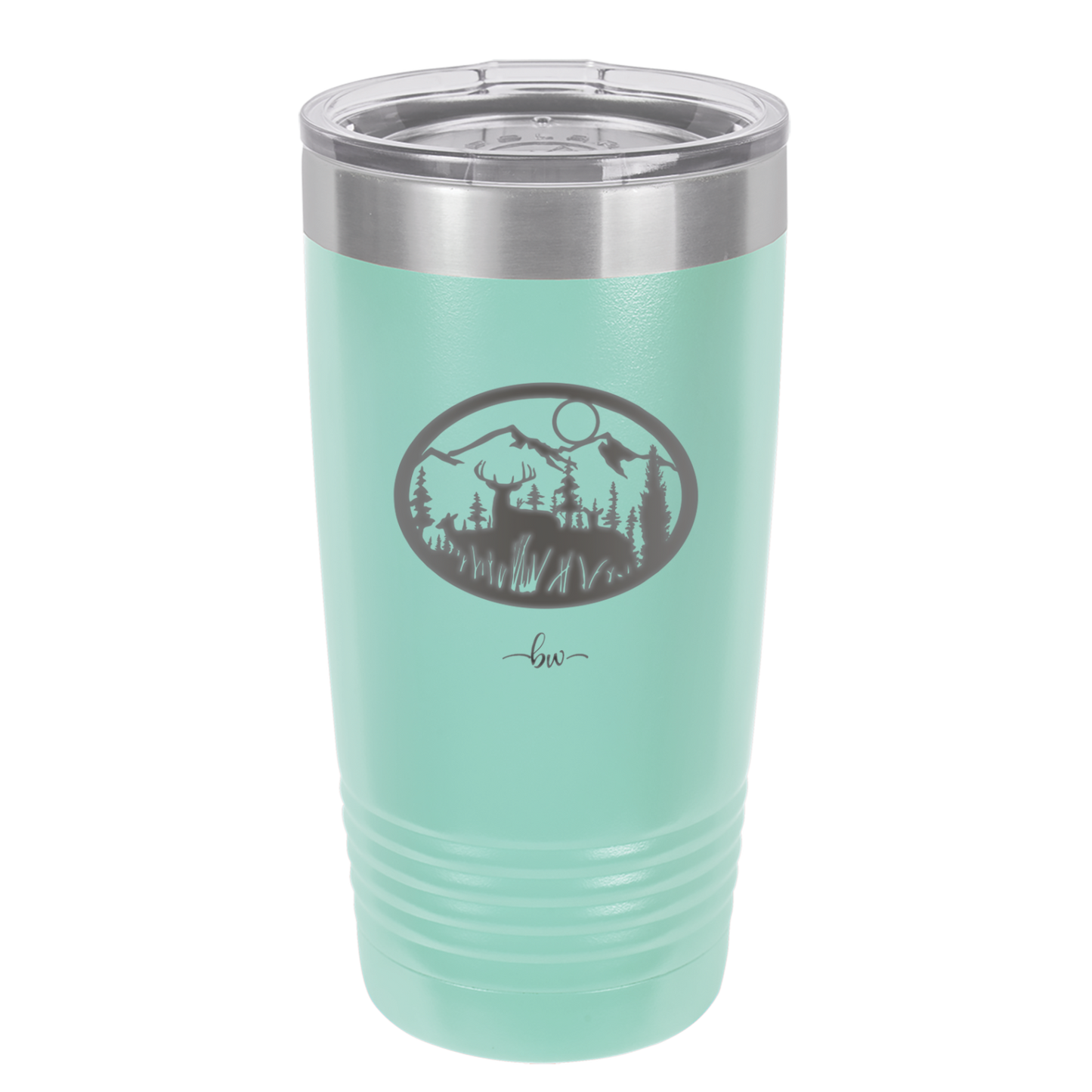 Mountain Buck in Circle - Laser Engraved Stainless Steel Drinkware - 1576 -