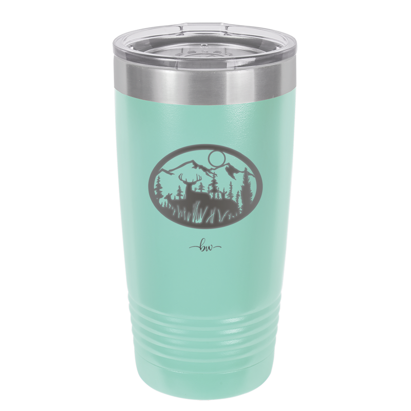 Mountain Buck in Circle - Laser Engraved Stainless Steel Drinkware - 1576 -