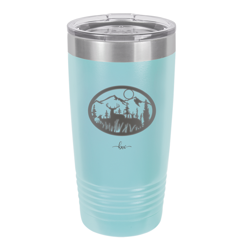 Mountain Buck in Circle - Laser Engraved Stainless Steel Drinkware - 1576 -