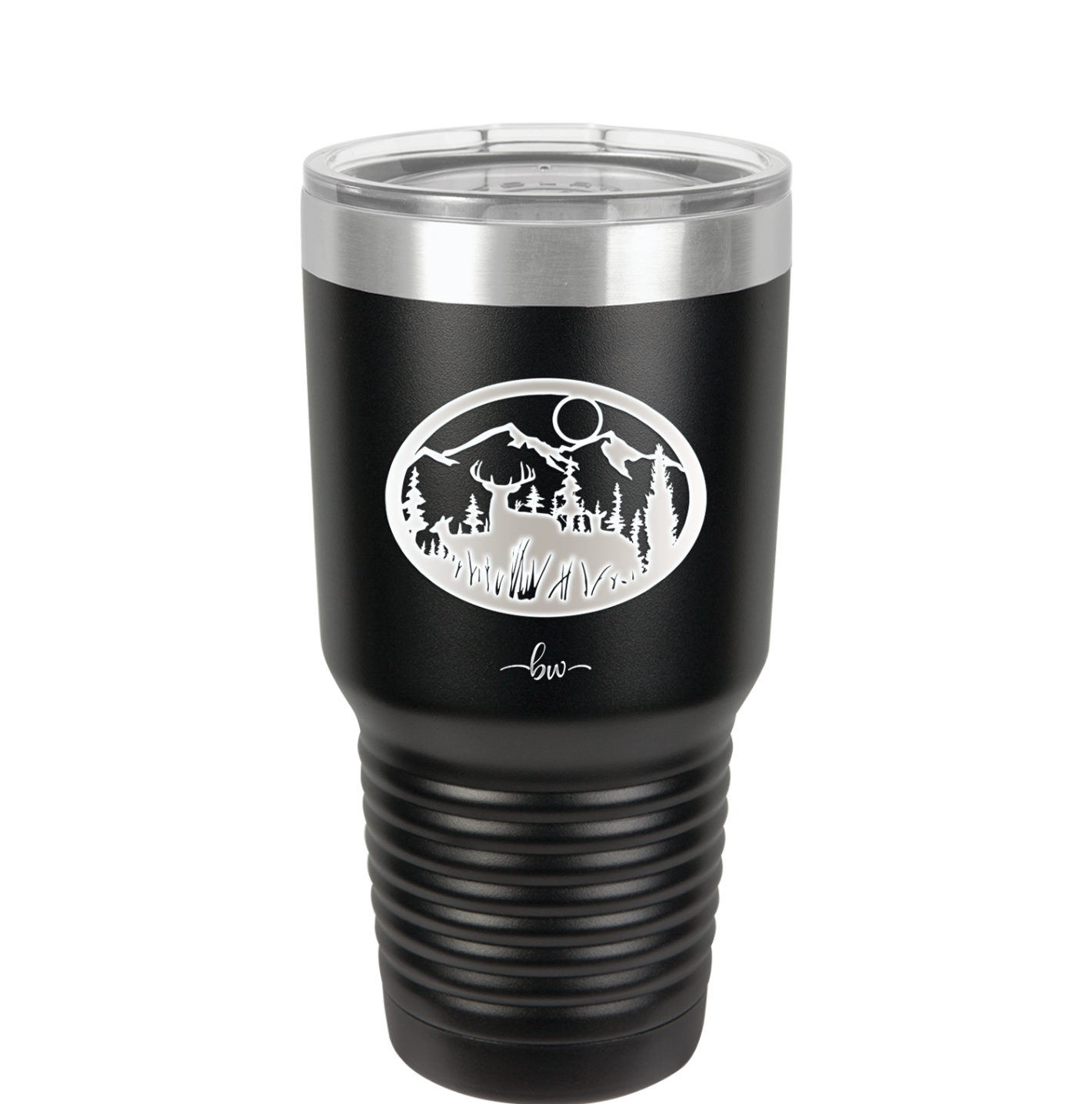 Mountain Buck in Circle - Laser Engraved Stainless Steel Drinkware - 1576 -