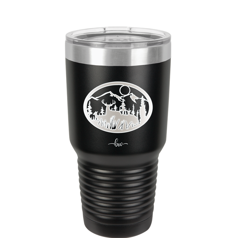 Mountain Buck in Circle - Laser Engraved Stainless Steel Drinkware - 1576 -