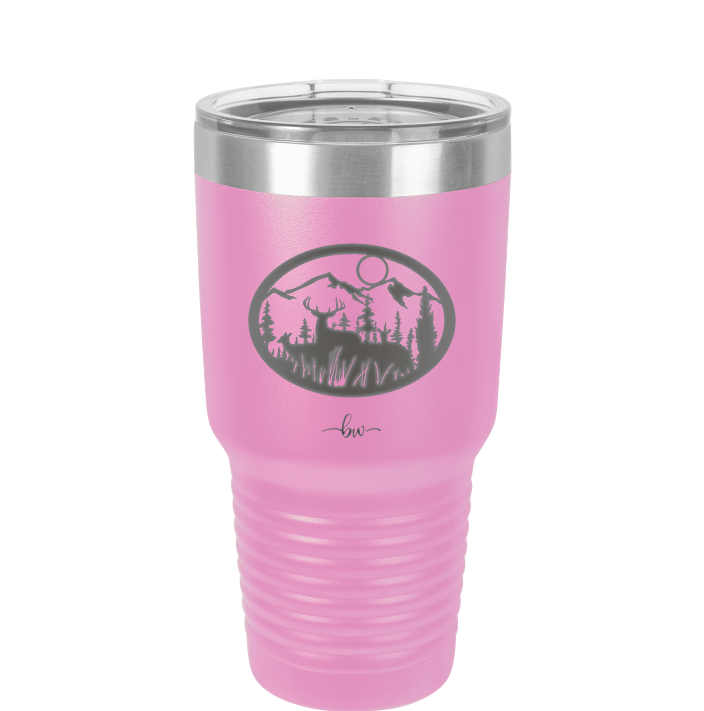 Mountain Buck in Circle - Laser Engraved Stainless Steel Drinkware - 1576 -