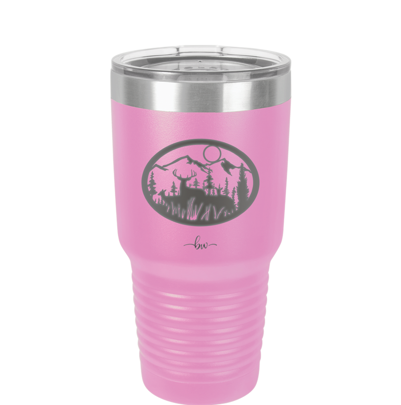 Mountain Buck in Circle - Laser Engraved Stainless Steel Drinkware - 1576 -