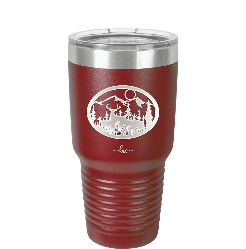 Mountain Buck in Circle - Laser Engraved Stainless Steel Drinkware - 1576 -