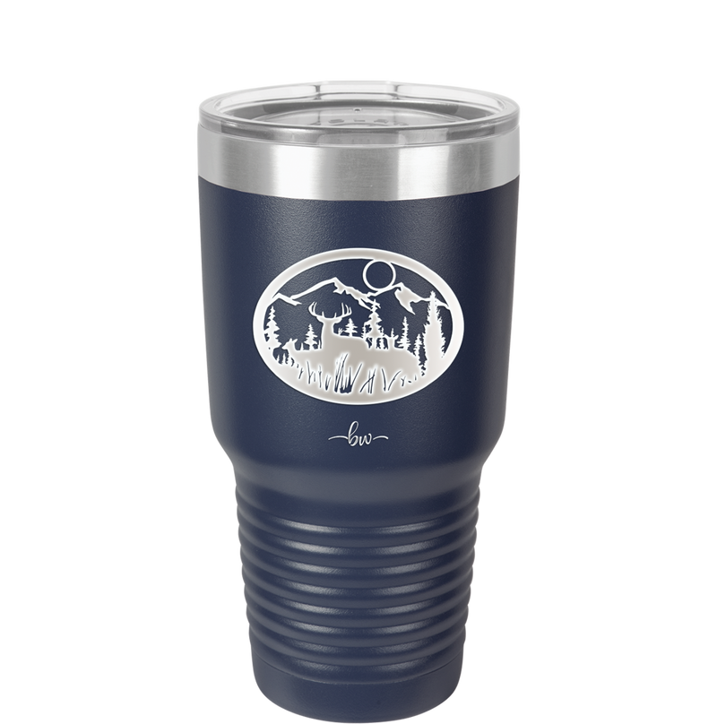 Mountain Buck in Circle - Laser Engraved Stainless Steel Drinkware - 1576 -