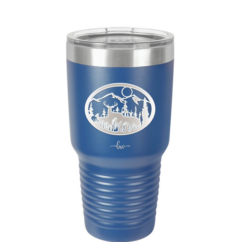 Mountain Buck in Circle - Laser Engraved Stainless Steel Drinkware - 1576 -