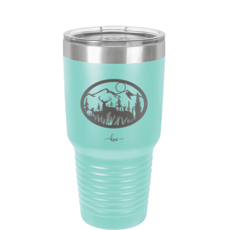 Mountain Buck in Circle - Laser Engraved Stainless Steel Drinkware - 1576 -