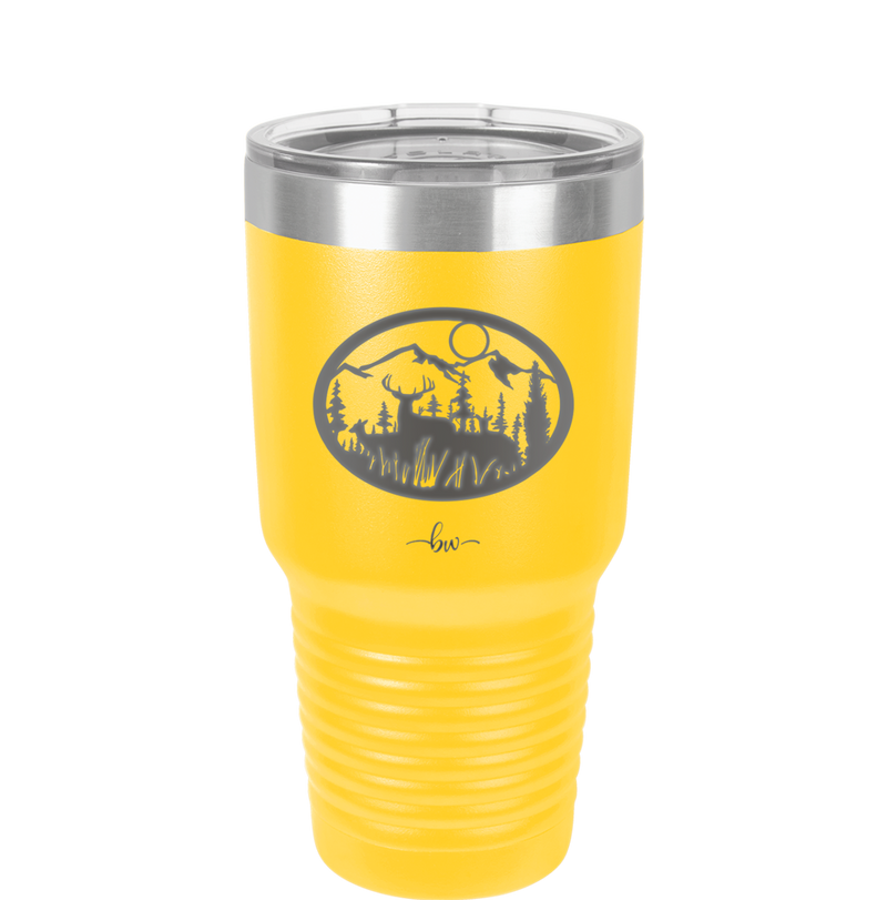 Mountain Buck in Circle - Laser Engraved Stainless Steel Drinkware - 1576 -