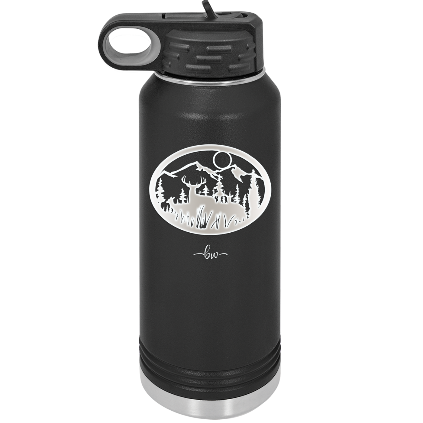 Mountain Buck in Circle - Laser Engraved Stainless Steel Drinkware - 1576 -