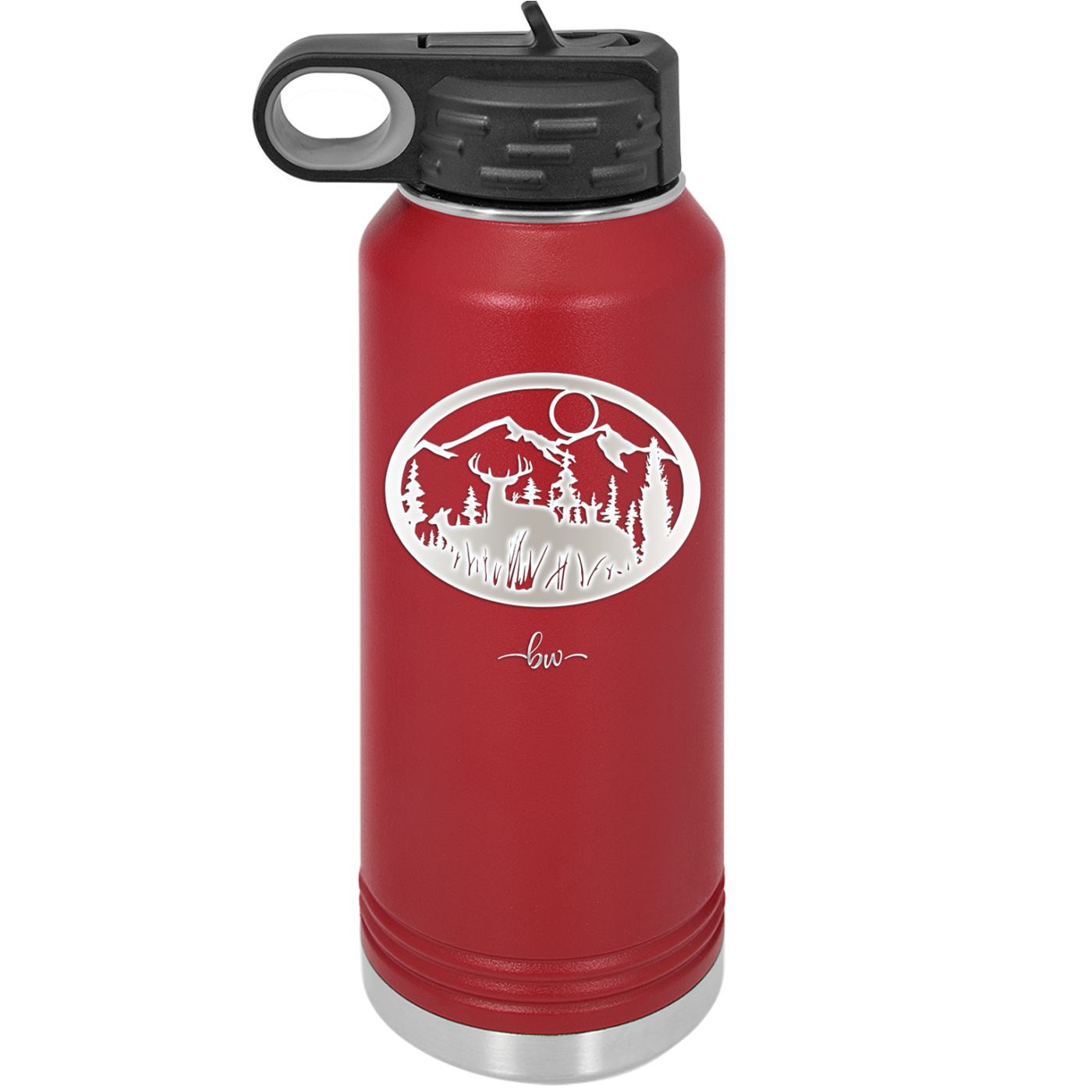 Mountain Buck in Circle - Laser Engraved Stainless Steel Drinkware - 1576 -