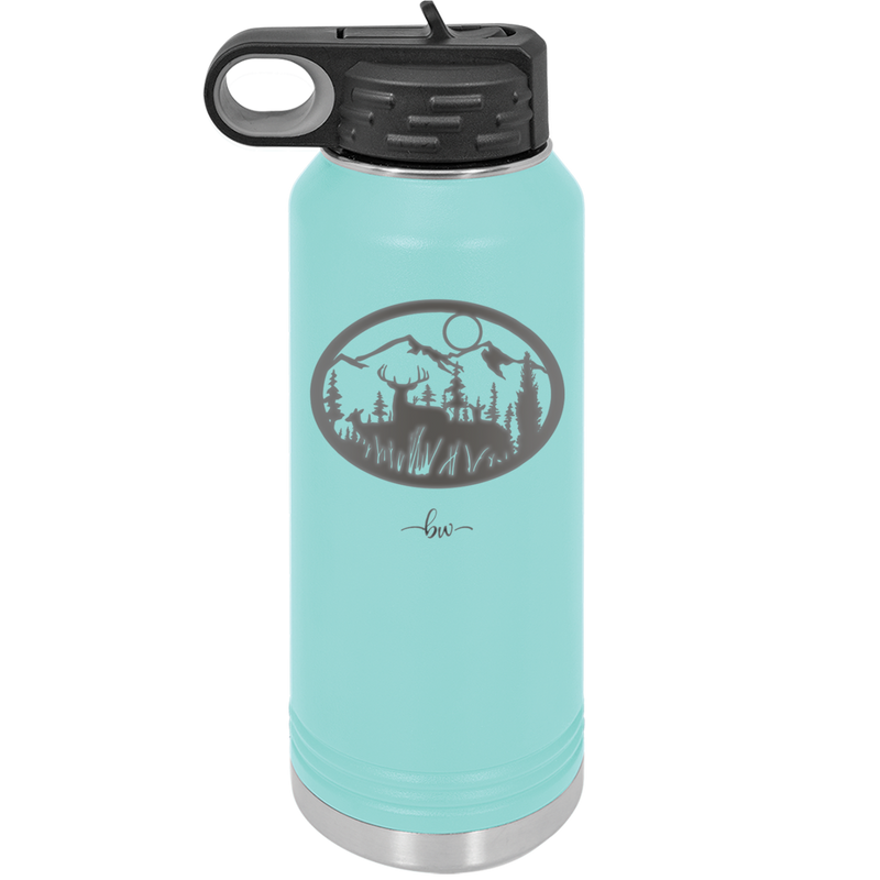 Mountain Buck in Circle - Laser Engraved Stainless Steel Drinkware - 1576 -