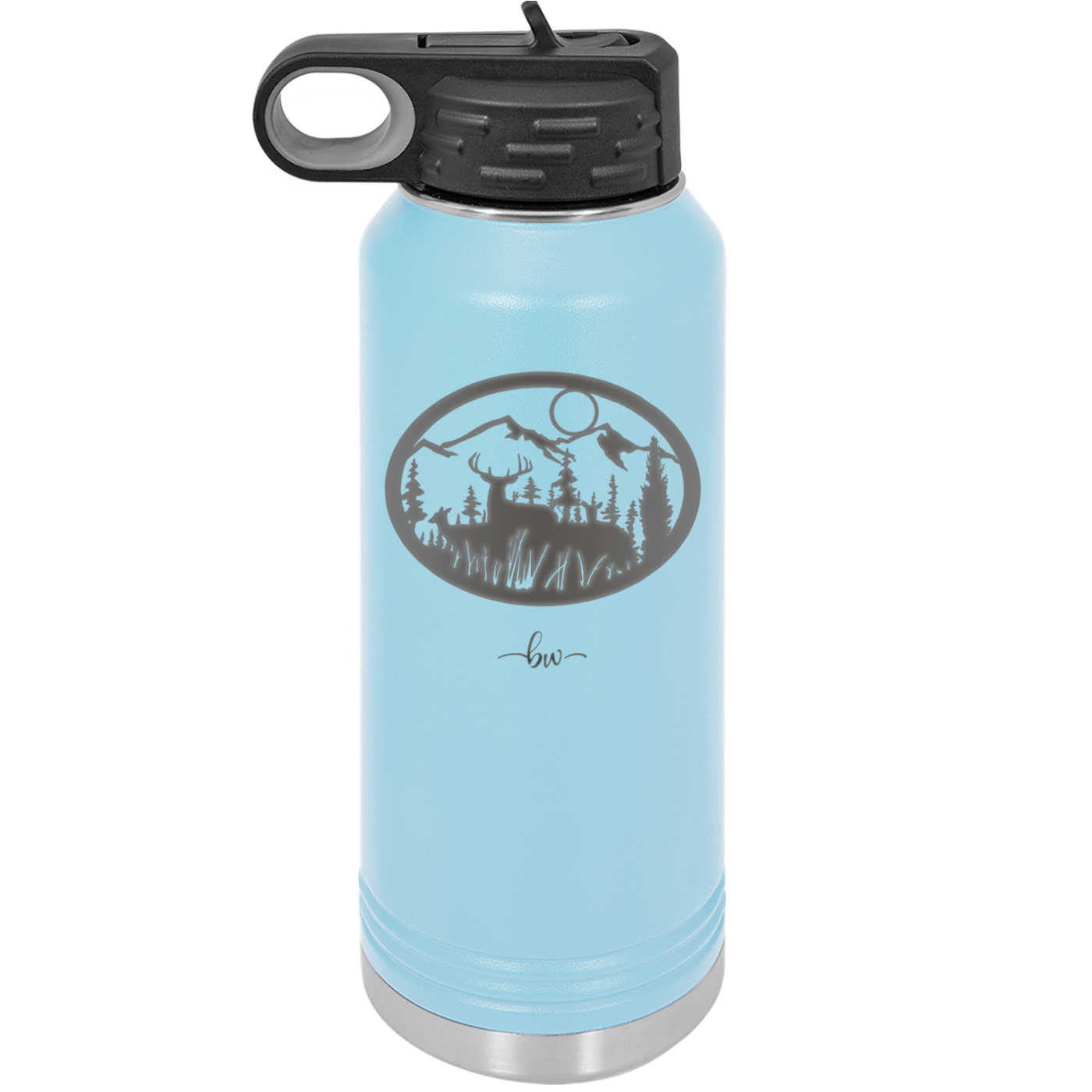 Mountain Buck in Circle - Laser Engraved Stainless Steel Drinkware - 1576 -