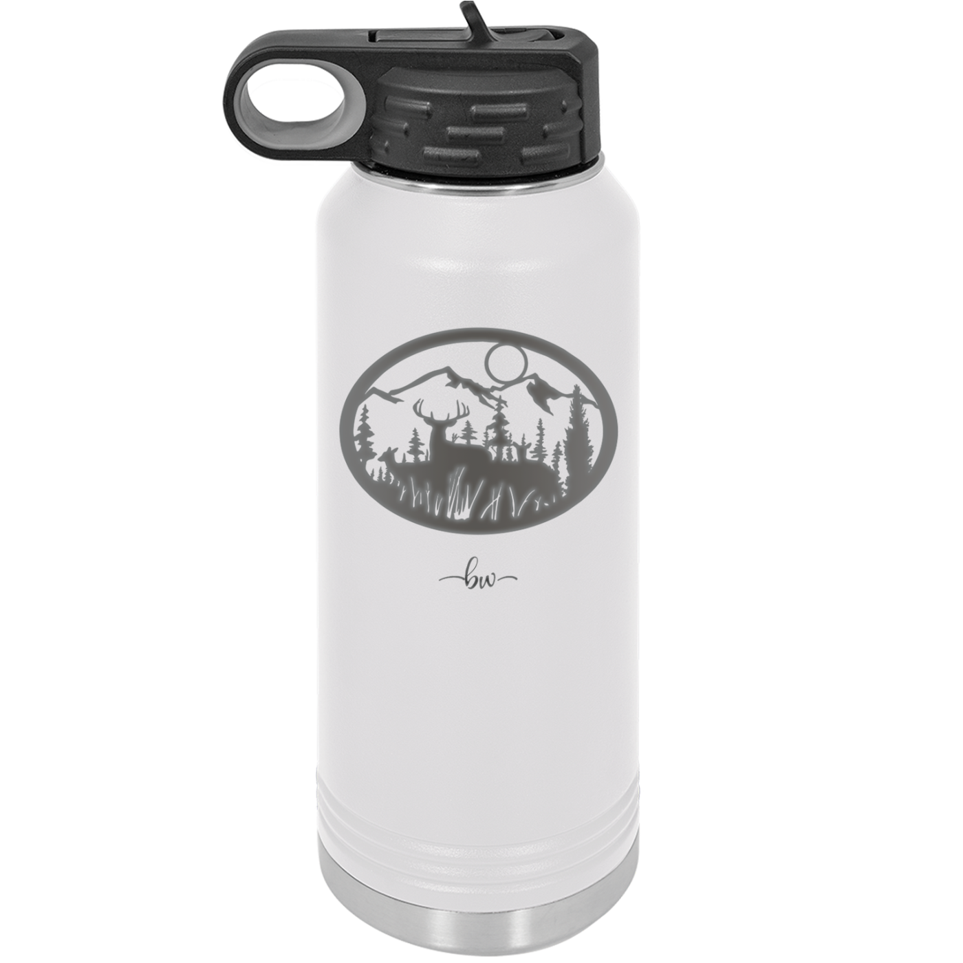 Mountain Buck in Circle - Laser Engraved Stainless Steel Drinkware - 1576 -