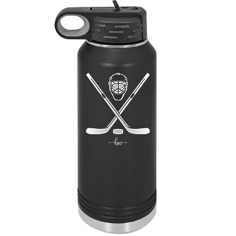 Hockey Crossed Sticks - Laser Engraved Stainless Steel Drinkware - 1897 -