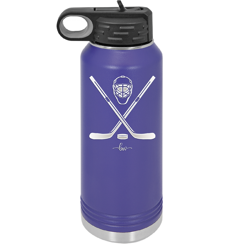 Hockey Crossed Sticks - Laser Engraved Stainless Steel Drinkware - 1897 -