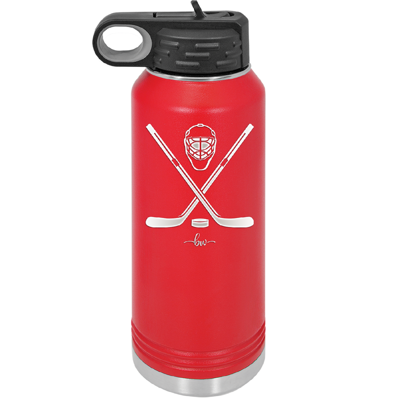 Hockey Crossed Sticks - Laser Engraved Stainless Steel Drinkware - 1897 -