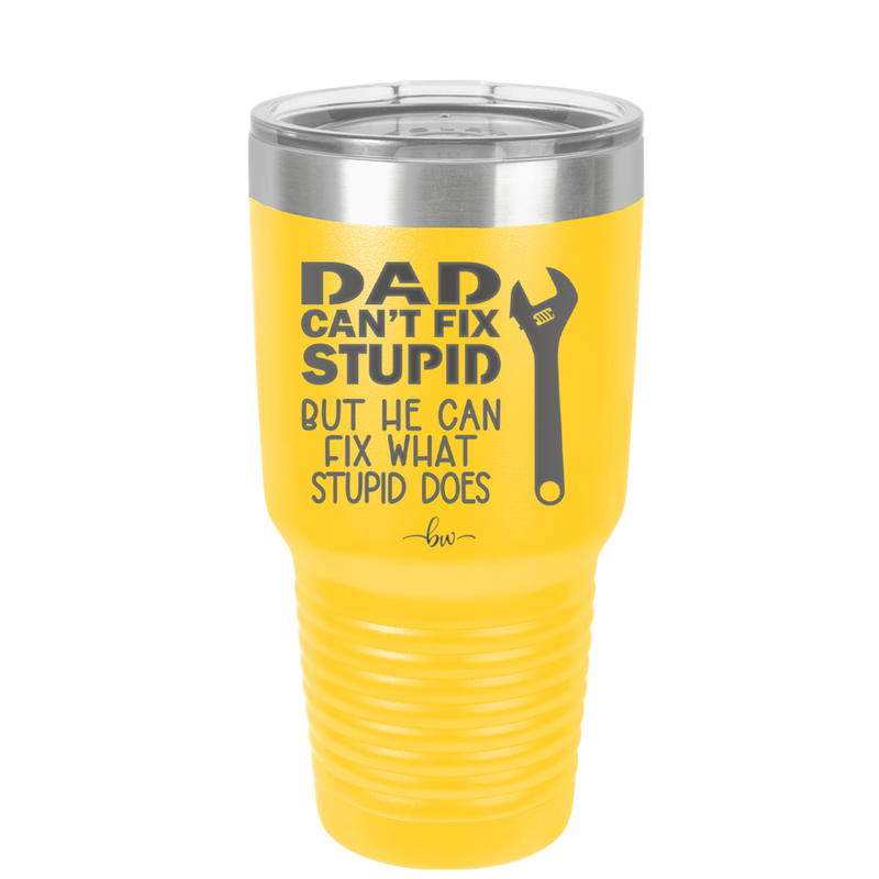 Dad Can't Fix Stupid But He Can Fix What Stupid Does - Laser Engraved Stainless Steel Drinkware - 2193 -