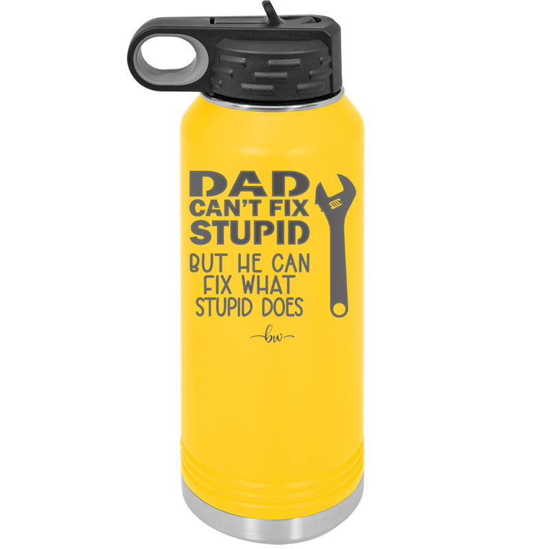 Dad Can't Fix Stupid But He Can Fix What Stupid Does - Laser Engraved Stainless Steel Drinkware - 2193 -